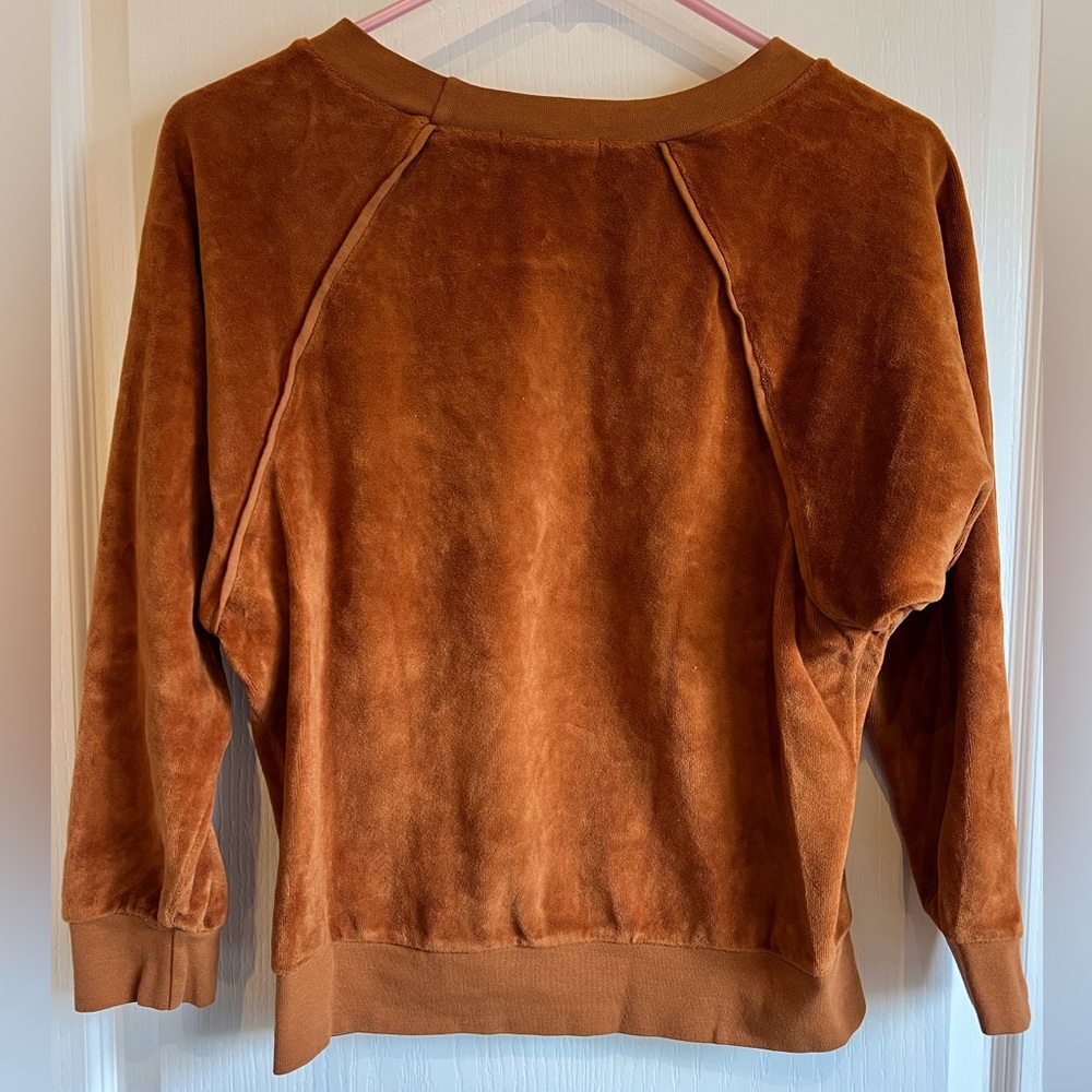 SUZIE KONDI Women's Velour Raglan Sweatshirt Top Orange Rust Myrrh XS - Picture 8 of 14